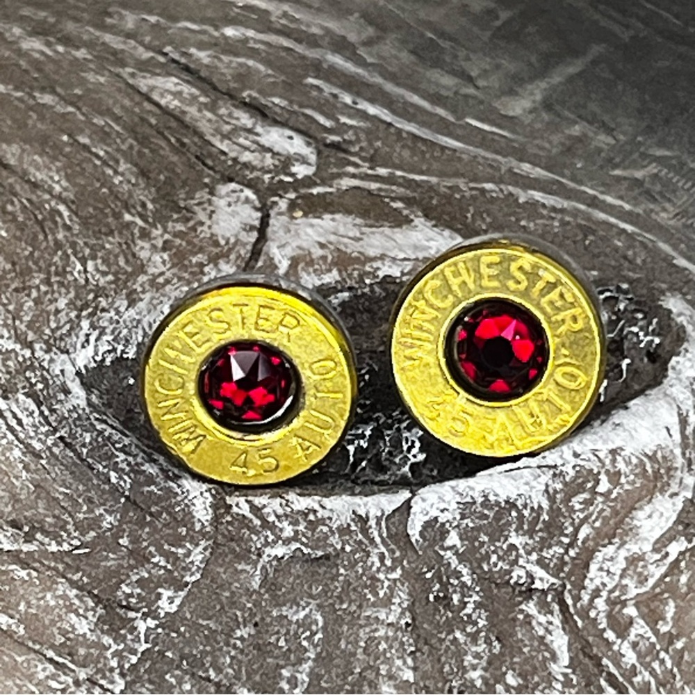 BULLET STUD EARRINGS - 45 AUTO - SWAROVSKI CRYSTAL BIRTHSTONE JANUARY - SIAM